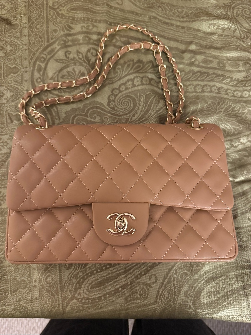 New! Quilted Leather Classic Flap Bag - tan